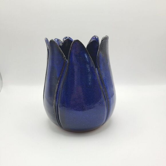 Hand Crafted Cobalt Blue Pottery Tulip Vase, By H.Franklin - Picture 3 of 8